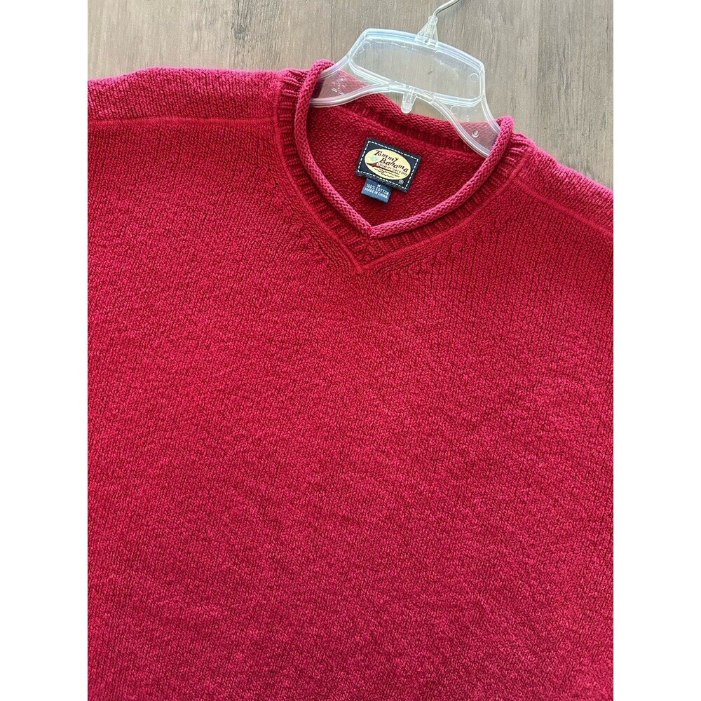 Tommy Bahama Sweater Mens Medium Red V Neck Cotton Pullover Knit Logo Casual